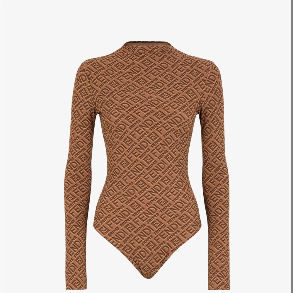 NWT FENDI SKIMS Bodysuit Medium California Brown Long Sleeve